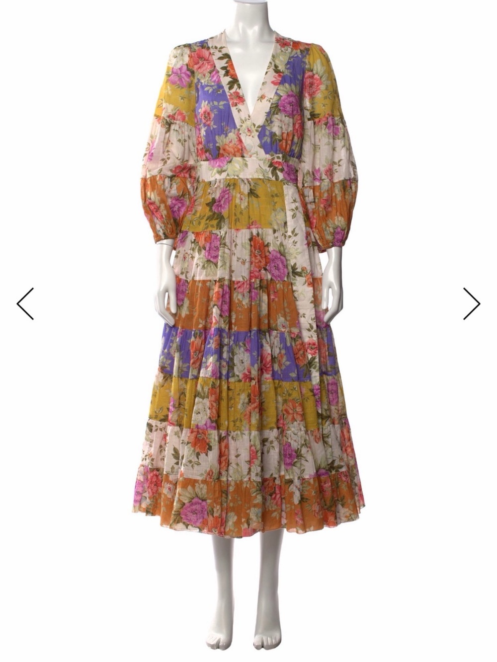 Zimmermann Floral Midi Dress in Yellow, Pink and Purple
